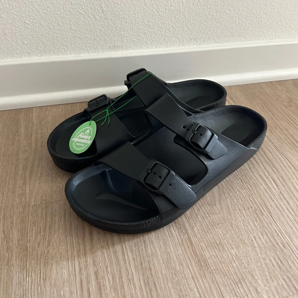 FUNKYMONKEY Men’s Comfort Slides Double Buckle Adjustable EVA Flat Sandals